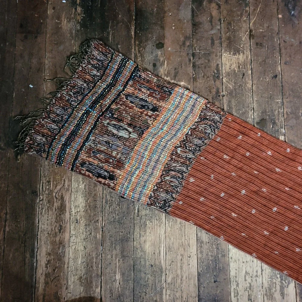 Bohemian Scarf Bundle Rust Orange Pleated Woven & Purple Butterfly Wrap Lot‎ 2pc